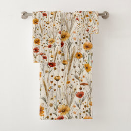 Rustikale Wildblumen - Boho Fall Floral Muster Badhandtuch Set