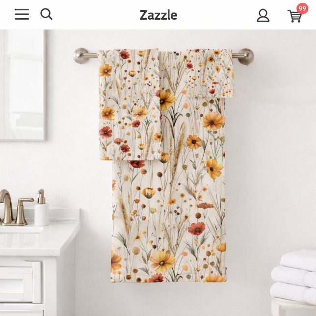 Rustikale Wildblumen - Boho Fall Floral Muster Badhandtuch Set (Von Creator hochgeladen)