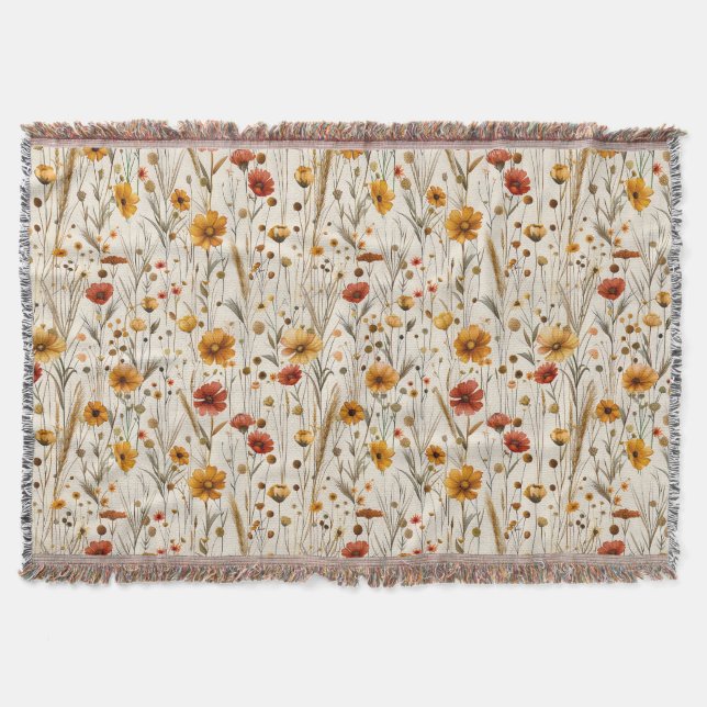 Rustikale Wildblumen - Boho Fall Floral Muster Decke (Vorderseite)