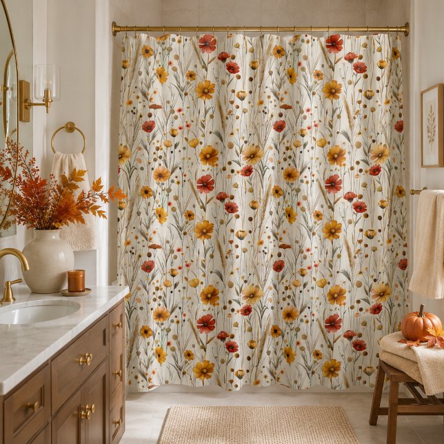 Rustikale Wildblumen - Boho Fall Floral Muster Duschvorhang (Von Creator hochgeladen)