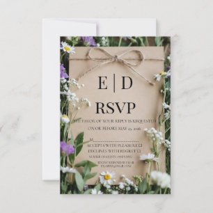 Rustikale Wildblumen-Botanik-Kraftpapier-Hochzeit RSVP Karte