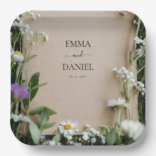 Rustikale Wildblumen Botanische Kraftpapier Hochze Pappteller