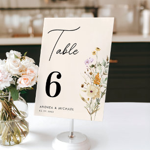 Rustikale Wildblumen Cream Script Boho Wedding Tischnummer