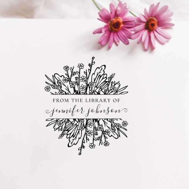 Rustikale Wildblumen Elegante Bibliothek Bücher Gummistempel (Rustic Wildflowers Elegant Whimsical Library Books Rubber Stamp)