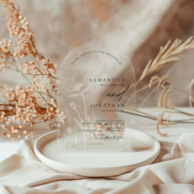 Rustikale Wildblumen Elegante Moderne Hochzeit Acryleinladungen (Von Creator hochgeladen)