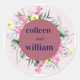 Rustikale Wildblumen-Hochzeitsaufkleber – Folk Flo Runder Aufkleber
