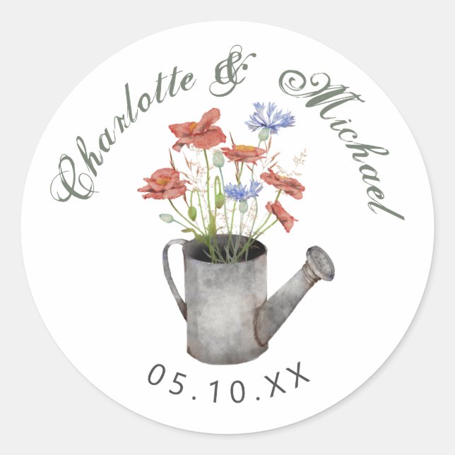 Rustikale Wildblumen im Wasser können Hochzeiten Runder Aufkleber (Vorderseite)