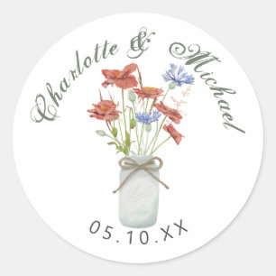 Rustikale Wildblumen in der Hochzeitsklasse Weißku Runder Aufkleber