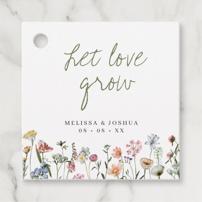 Rustikale Wildblumen Ließ Liebe wachsen Hochzeitsf Geschenkanhänger (Vorderseite)