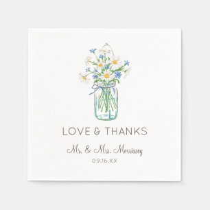 Rustikale Wildblumen-Mason-Glas-Liebe und Dankbark Serviette