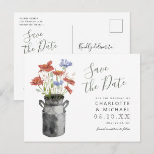 rustikale Wildblumen Milchbucket Save the Date Pos Postkarte
