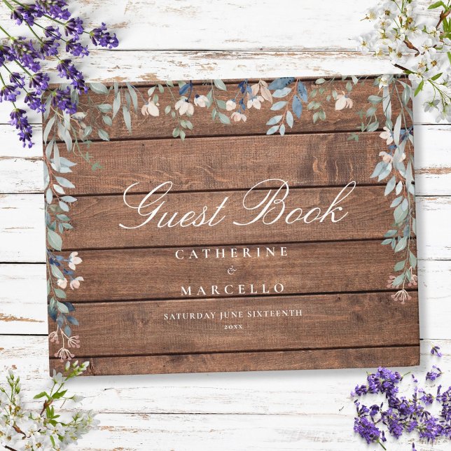 Rustikale Wildblumen mit Holzblumen Gästebuch (Rustic Wood Floral Wildflowers Wedding Guest Book)