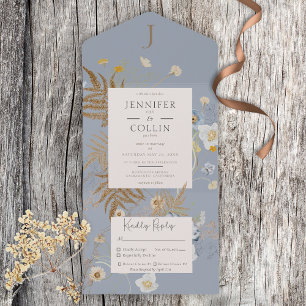 Rustikale Wildblumen Monogram Dusty Blue Dinner All In One Einladung
