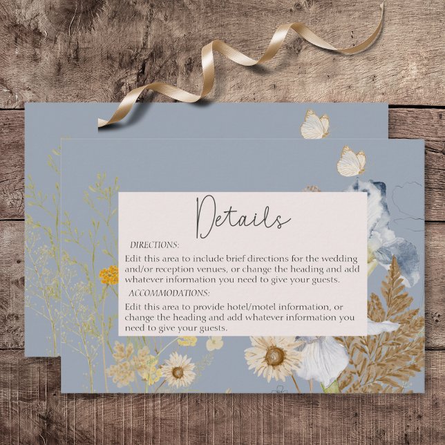 Rustikale Wildblumen Monogramm Dusty Blue Details Begleitkarte (Rustic Wildflowers Monogram Dusty Blue Wedding Details Card)