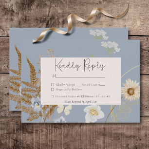 Rustikale Wildblumen Monogramm Dusty Blue RSVP Karte