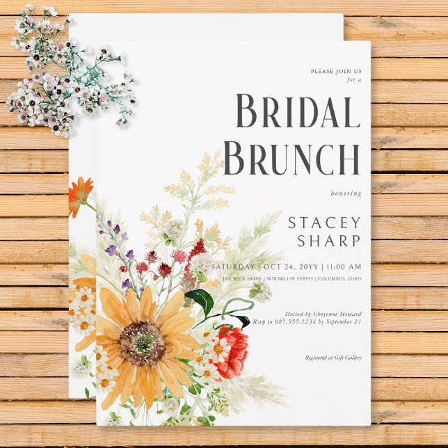 Rustikale Wildblumen & Sonnenblumen Bridal Brunch Einladung (Rustic Wildflowers & Sunflowers Bridal Brunch Invitation)