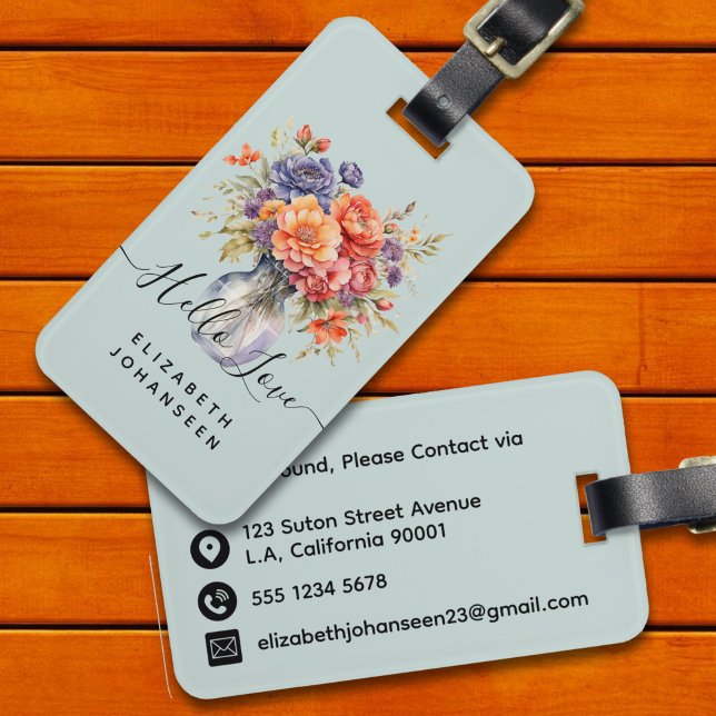 Rustikale Wildblumen Wasserfarbe Mason Jar Pale Bl Gepäckanhänger (Von Creator hochgeladen)