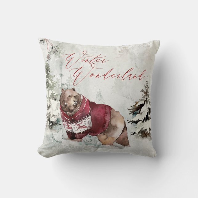 Rustikale Wildlife Winter Wonderland Szene Kissen (Vorderseite)