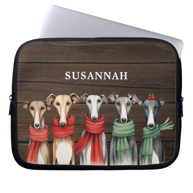 Rüstikale Windhunde in Schals Laptopschutzhülle (Vorderseite)