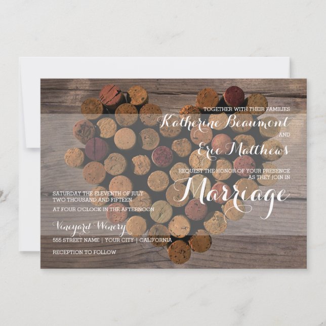 Rustikale Wine Cork Hochzeit Einladung (Vorderseite)