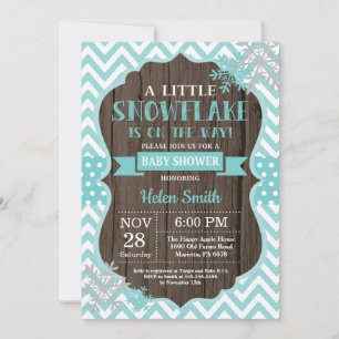 Rustikale Winter-Baby-Party Aqua-Schneeflocke Einladung