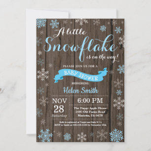 Rustikale Winter-Babyparty Blau Weiße Schneeflocke Einladung