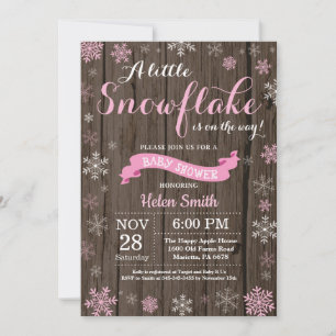 Rustikale Winter-Babyparty Rosa Weiße Schneeflocke Einladung