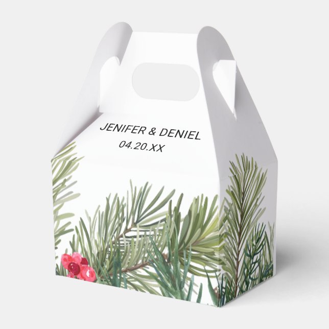 Rustikale Winter-Beeren-Kiefer-Grün-Hochzeit Geschenkschachtel (Vorderseite)