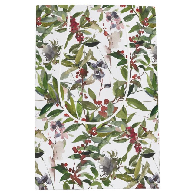 Rustikale Winter Berries Weihnachten Mittlere Geschenktüte (Vorderseite)