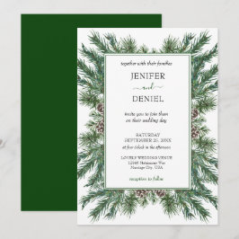 Rustikale Winter Berry Pine Grüne Hochzeit Einladung