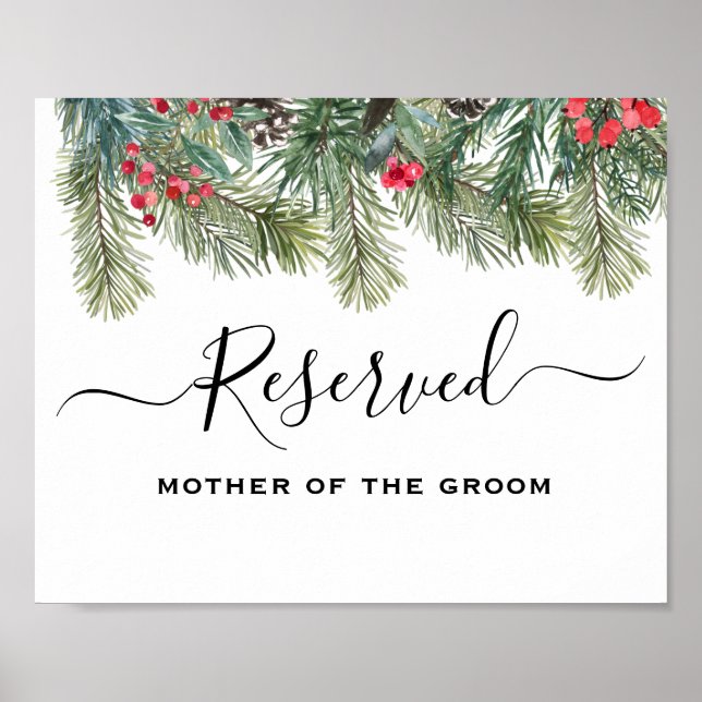 Rustikale Winter Berry Pine Grüne Hochzeit Poster (Vorne)