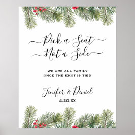 Rustikale Winter Berry Pine Grüne Hochzeit Poster