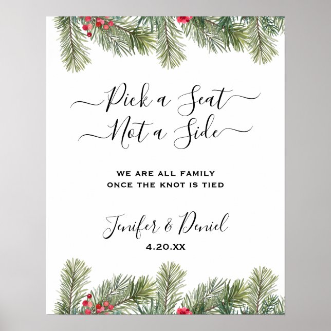 Rustikale Winter Berry Pine Grüne Hochzeit Poster (Vorne)