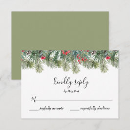 Rustikale Winter Berry Pine Grüne Hochzeit RSVP Karte