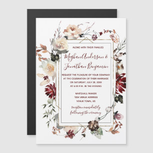 Rustikale Winter Bloom floral Burgund Hochzeit Magneteinladung