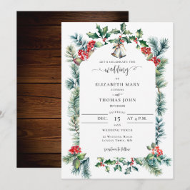 Rustikale Winter Botanische Rahmen Grüne Rote Hoch Einladung