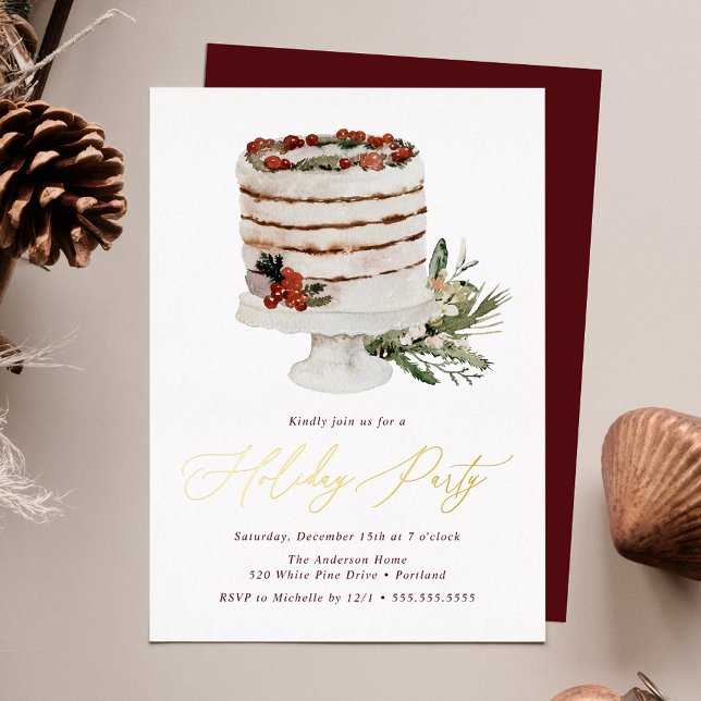 Rustikale Winter Cake Holiday Party Folieneinladung (Von Creator hochgeladen)