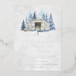 Rustikale Winter Evergreen Barn Wedding Folieneinladung