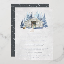 Rustikale Winter Evergreen Barn Wedding Folieneinladung