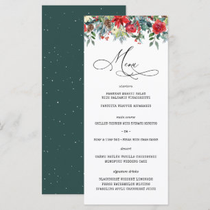 Rustikale Winter floral Modernes Hochzeitsmenü Menükarte