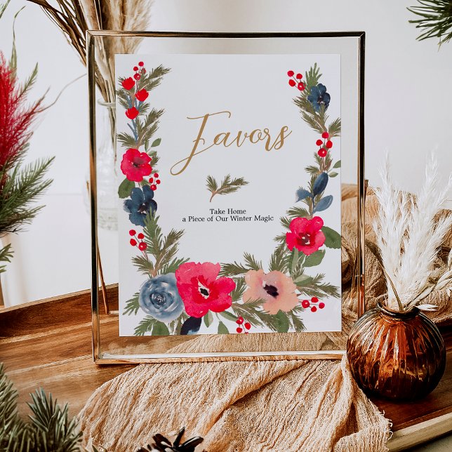 Rustikale Winter Floral Watercolor Gastgeschenke H Poster (Rustic Winter Floral Watercolor Wedding favors Poster)
