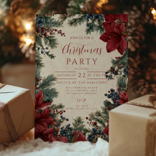 Rustikale Winter Floral Weihnachten Ansammlung Einladung