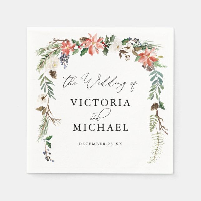 Rustikale Winter floral | Weihnachtsfeier Serviette (Vorderseite)