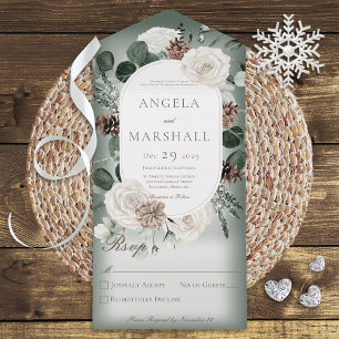 Rustikale Winter florale Grün kein Abendessen All In One Einladung