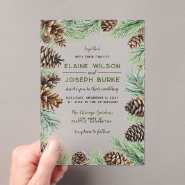 Rustikale Winter Foliage Pine Wedding Acryleinladungen