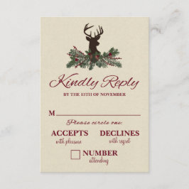 Rustikale Winter Holiday Pine Wedding RSVP Card Karte