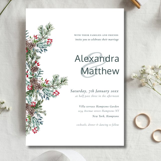 Rustikale Winter Holly Berries Hochzeit Einladung (Rustic Winter Holly Berries Wedding Invitation)