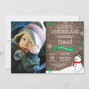 Rustikale Winter-Onederland-Einladung zum 1. Gebur Einladung