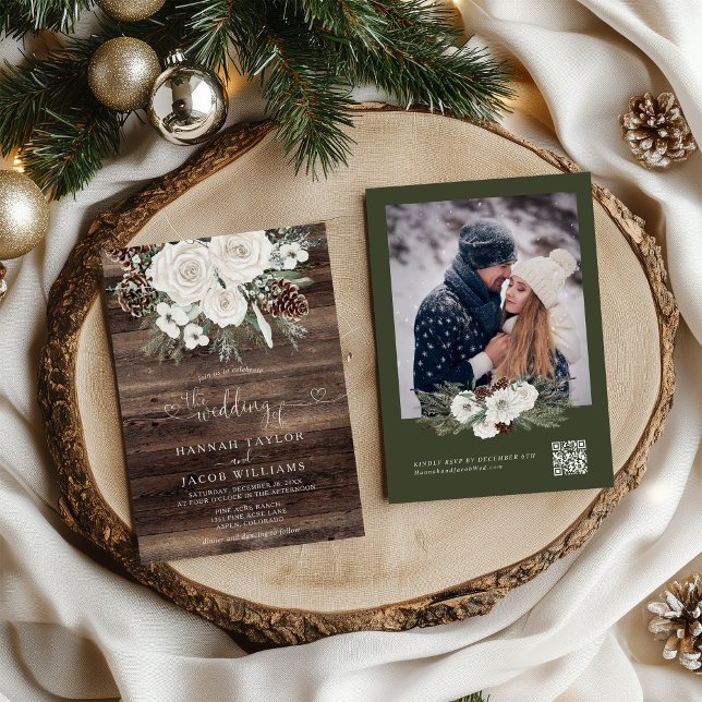Rustikale Winter Pine QR Code UAWG Wedding Einladung (Von Creator hochgeladen)