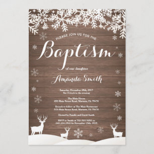 Rustikale Winter-Rotwild-Taufe-Einladung Einladung